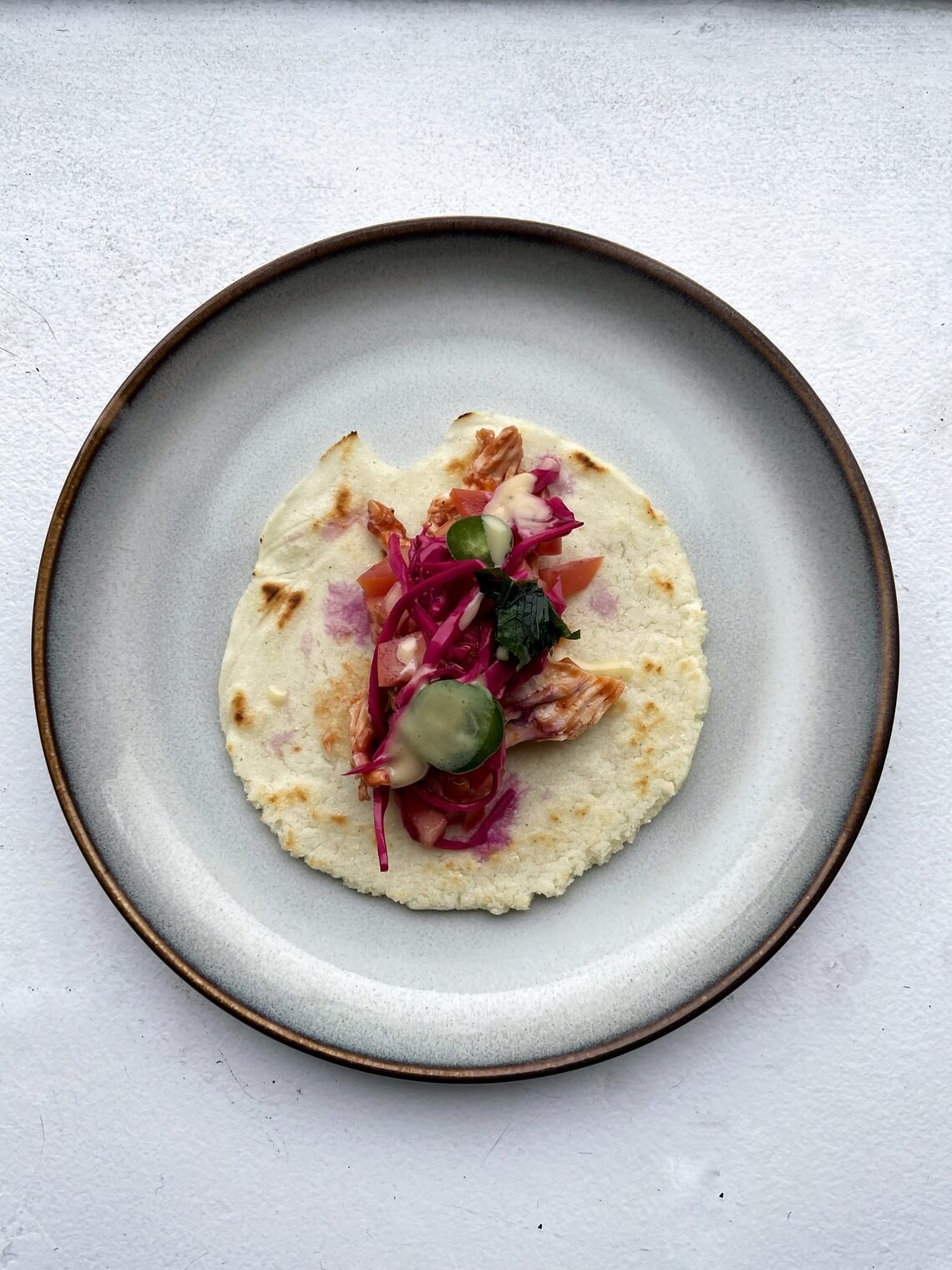 tacos with roasted chicken and pickled cabbage