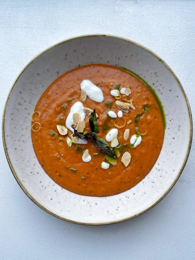 Roasted red pepper and cherry tomato soup