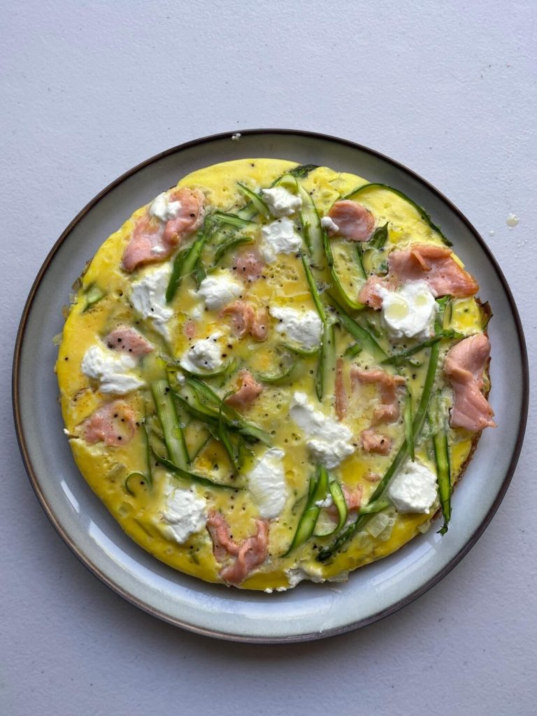 Asparagus Frittata with Smoked Salmon and Goat Cheese