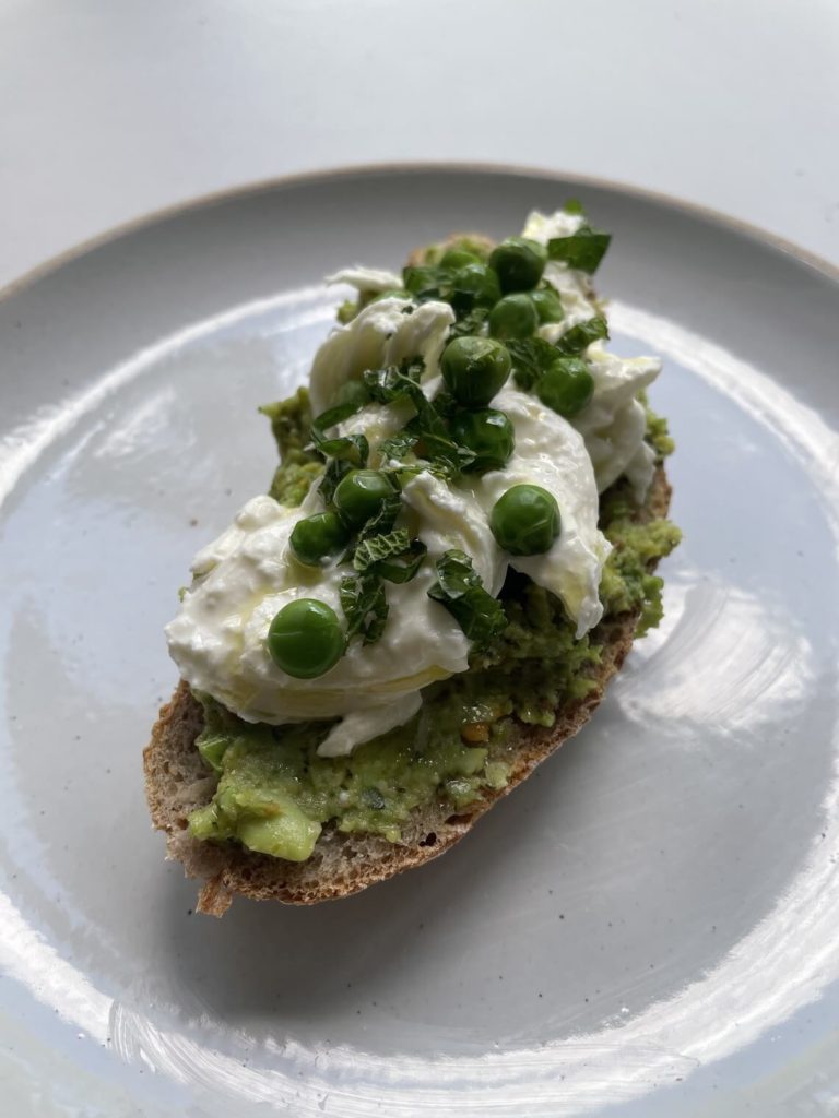 peas and buratta toast