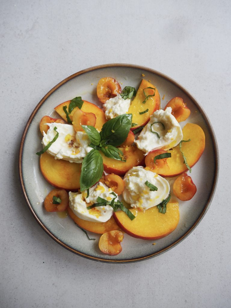 Burrata with Peach and Cherries